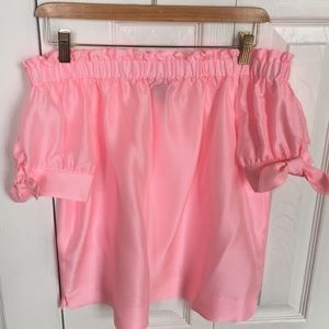 J Crew Silk Shantung OTS Blouse with Tie Sleeves